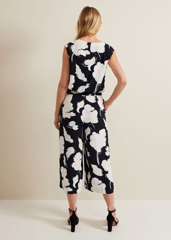 Phase Eight Noelle Floral Print Culotte Trousers Navy USA | 4561078-RK